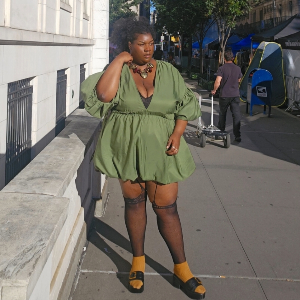 Plus Khaki Puff Sleeve Puffball Hem Dress - Pretty Little Thing US24